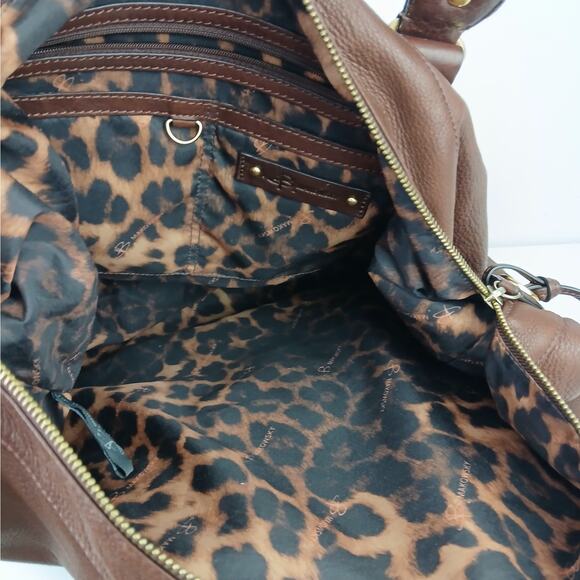 B Makowsky Large Buttery Brown Leather Double Top Handle Purse Gold Hardware - Picture 6 of 7